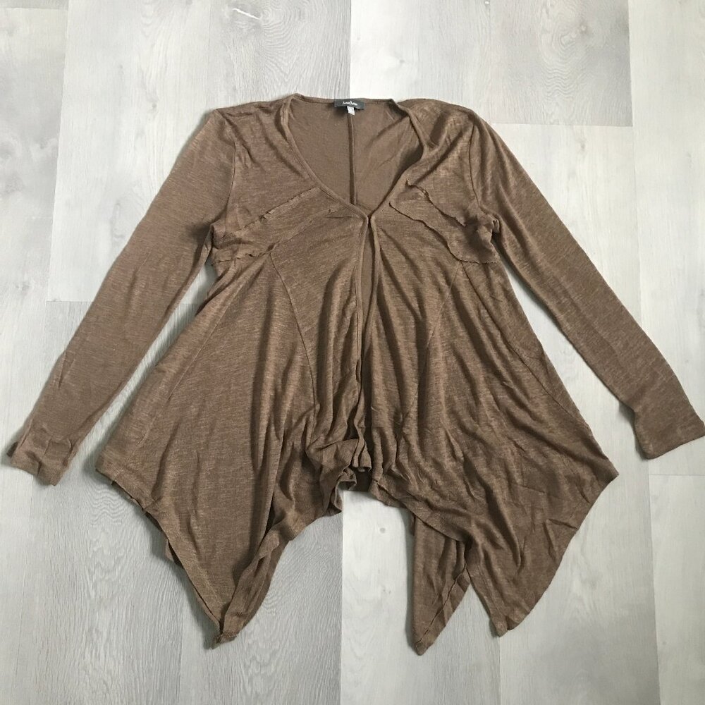 NEIMAN MARCUS CARDIGAN SWEATER MUSHROOM BROWN 100% LINEN WITCHY Y2K SMALL